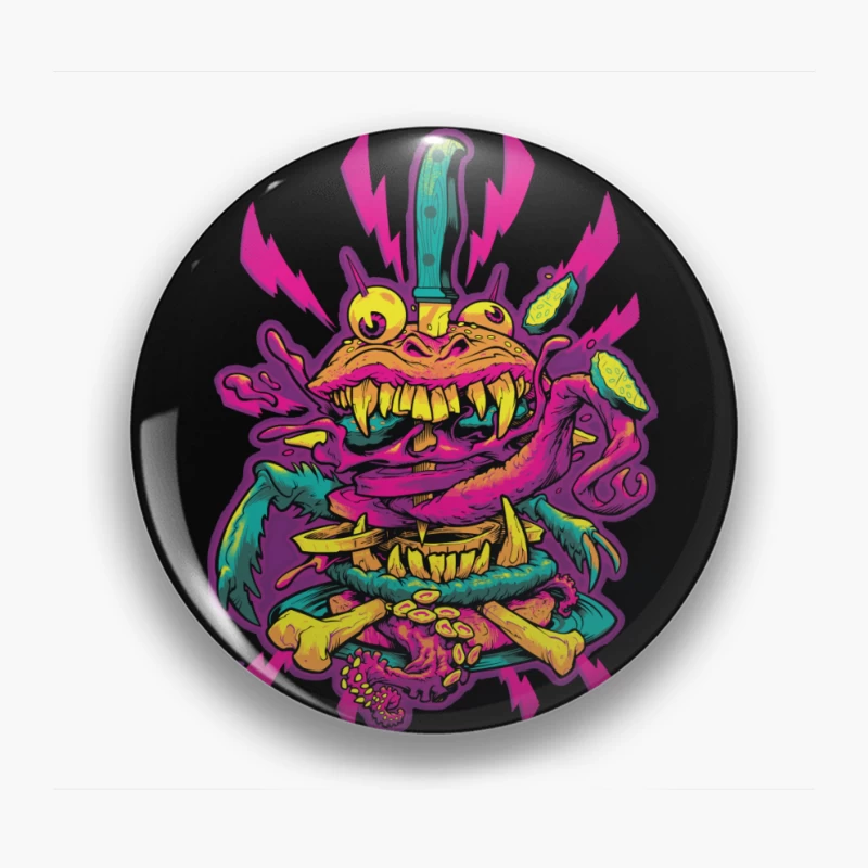 Colorful Grotesque Monster with Knife Pin