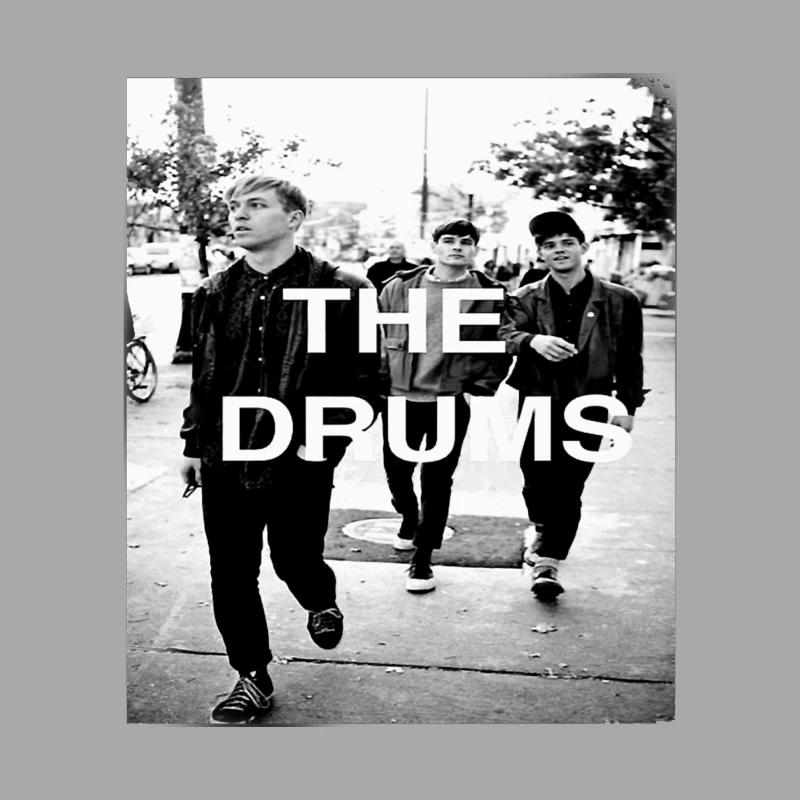 The Drums Band Members Walking on Street - Vintage Black and White Photo Female Pullover Hoodie