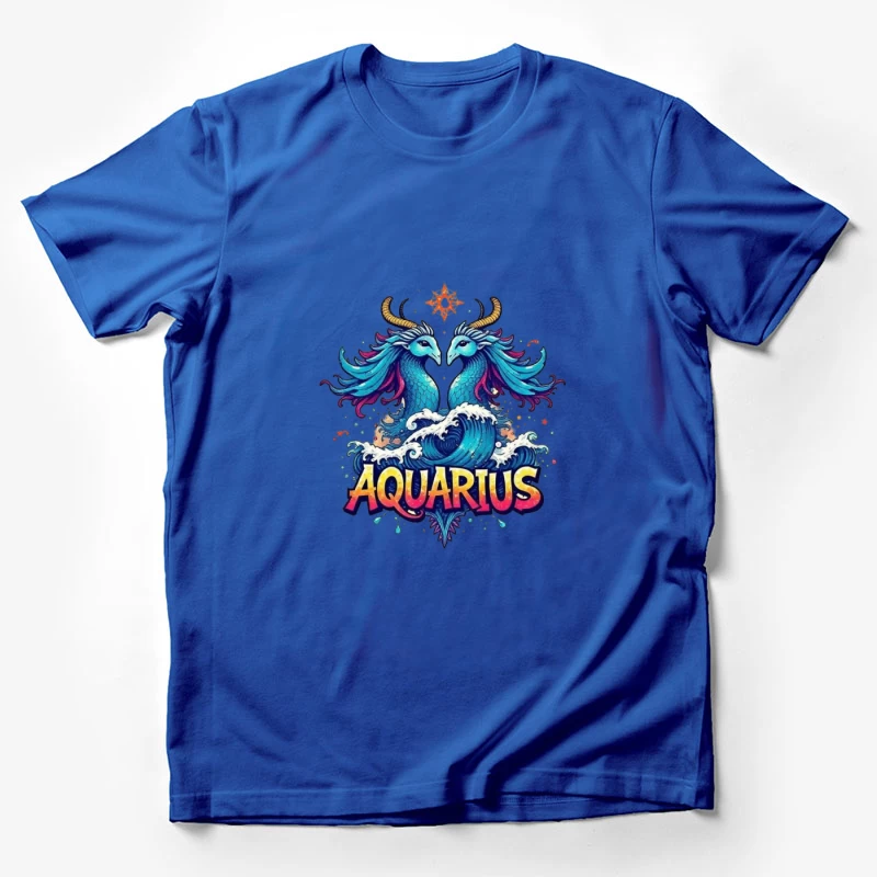 Colorful Aquarius Zodiac Sign with Waves Male T-Shirt