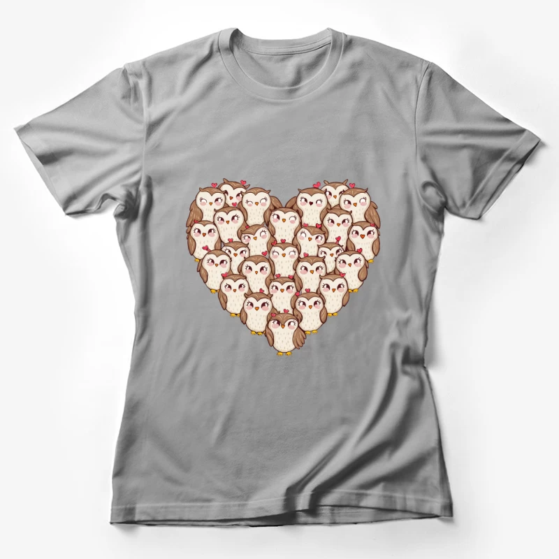 Cute Cartoon Owls in a Heart Shape Female T-Shirt