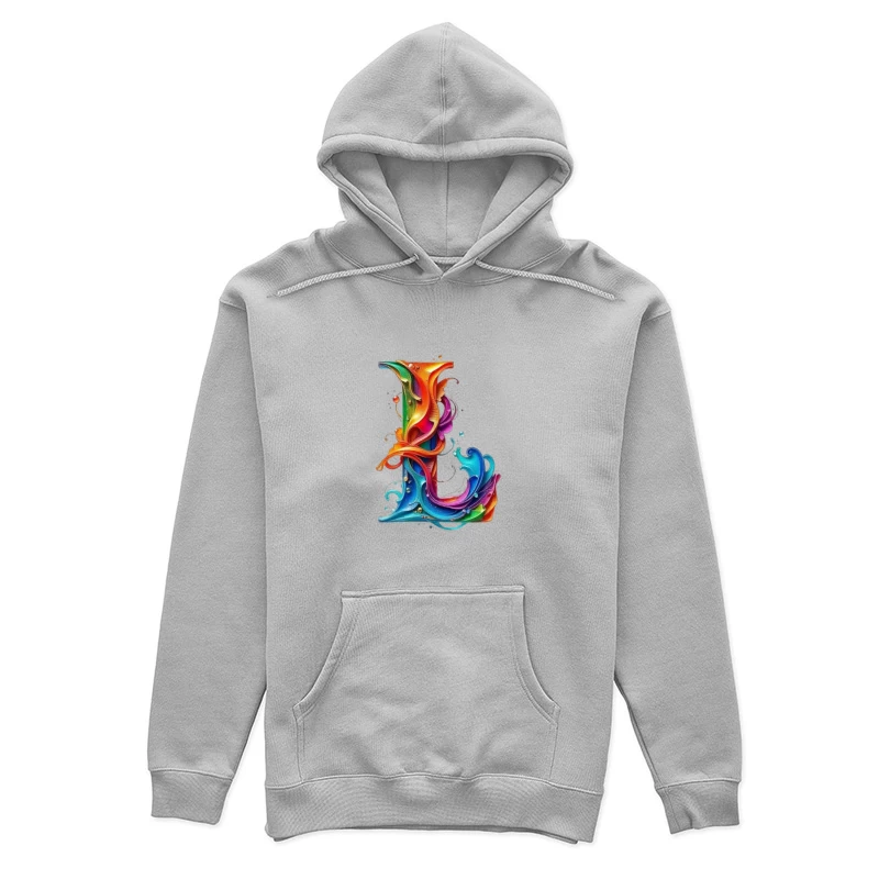 Vibrant Liquid Rainbow Letter L Artistic Typography Female Pullover Hoodie