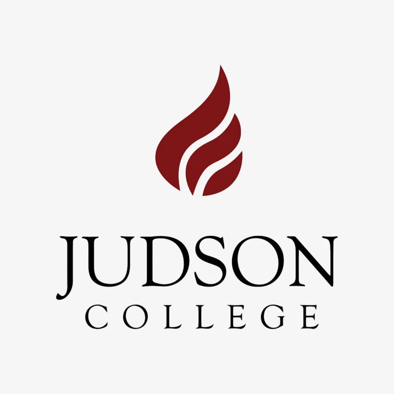 Judson College Educational Institution Logo with Red Flame Symbol Male Pullover Sweatshirt