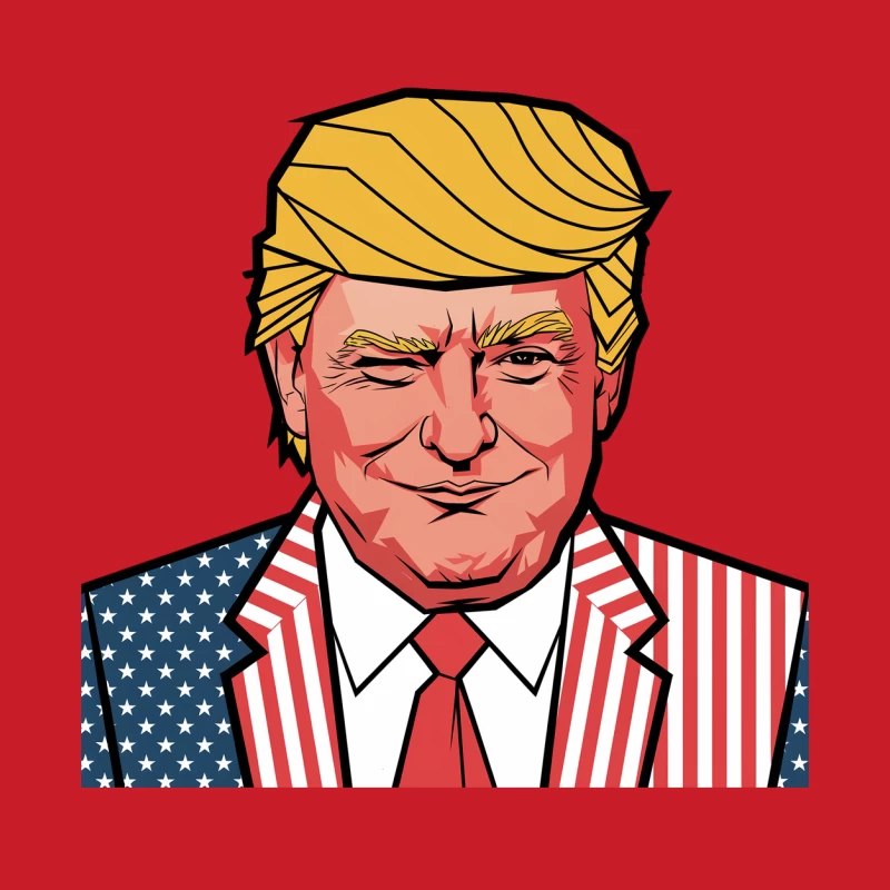 Patriotic Cartoon Illustration of Political Figure in American Flag Suit Male Pullover Hoodie