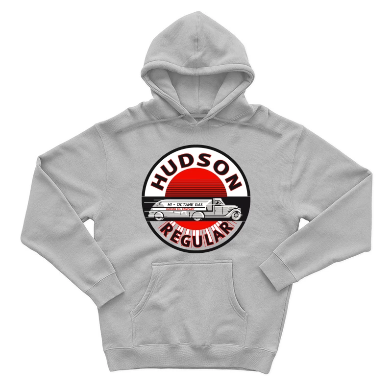 Vintage Hudson Regular Gas Station Logo with Art Deco Fuel Truck Design Male Pullover Hoodie