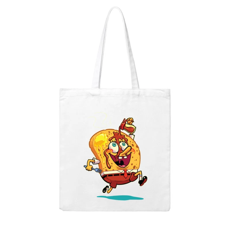 Excited Cartoon Slice of Toast Cotton Tote Bag