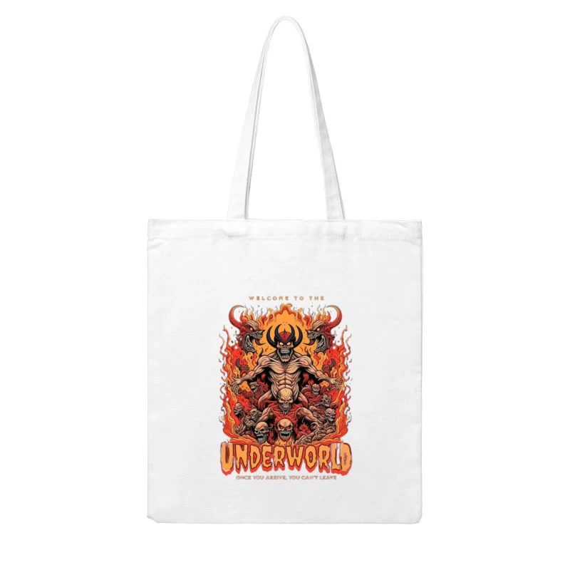 Welcome to the Underworld: Demonic Horror Art with Flaming Skulls Cotton Tote Bag