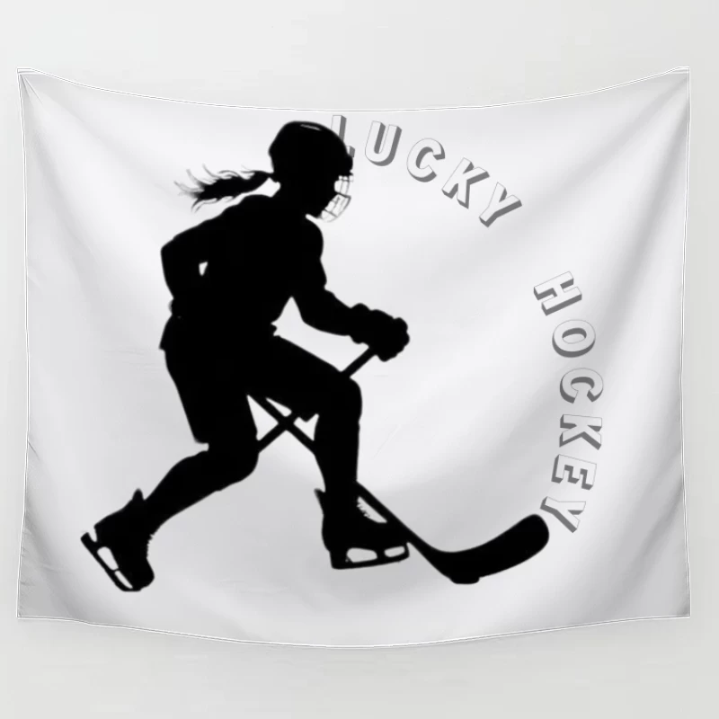 Female Hockey Player Silhouette in Action Tapestry