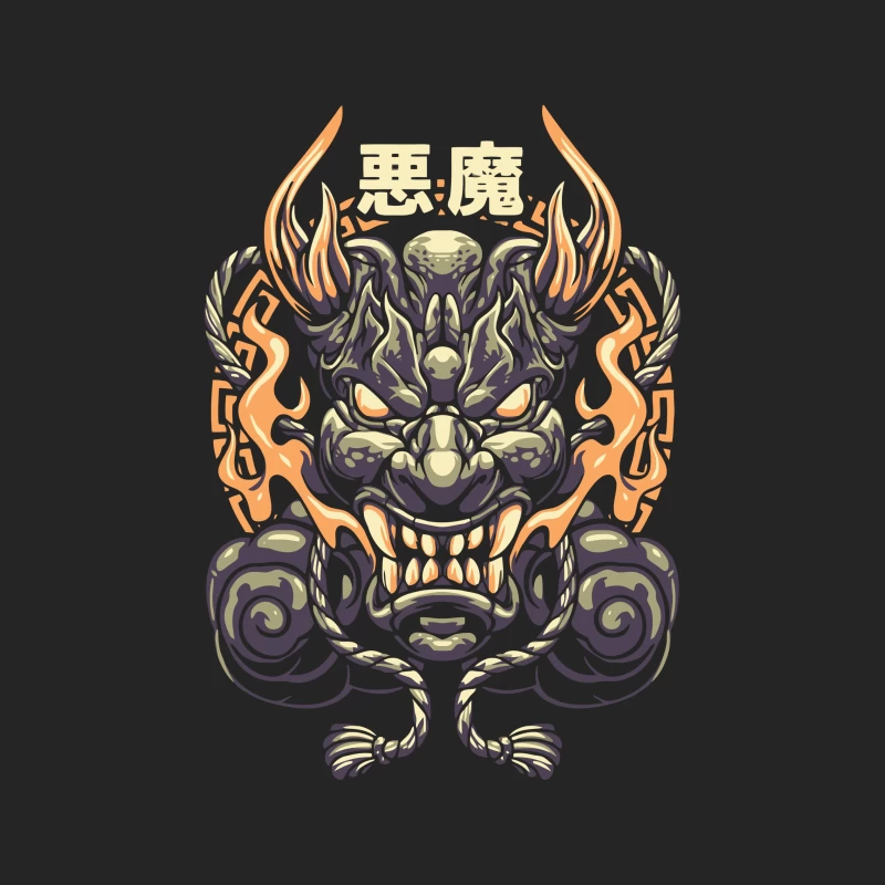 Epic Japanese Demon Mask Illustration Male Pullover Sweatshirt