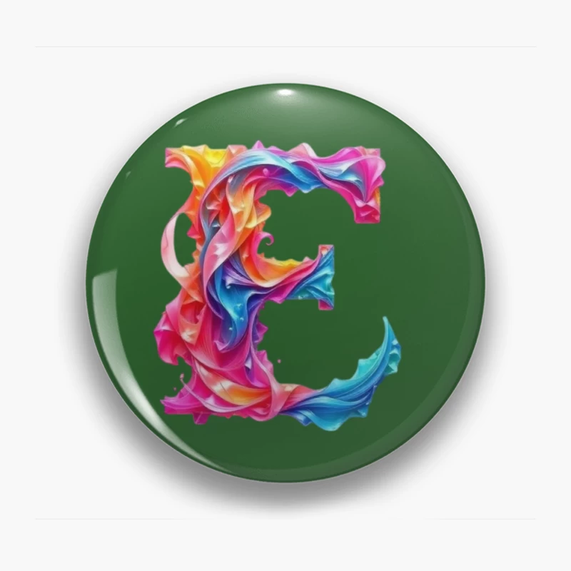 Vibrant Liquid Rainbow Letter E Design Pin