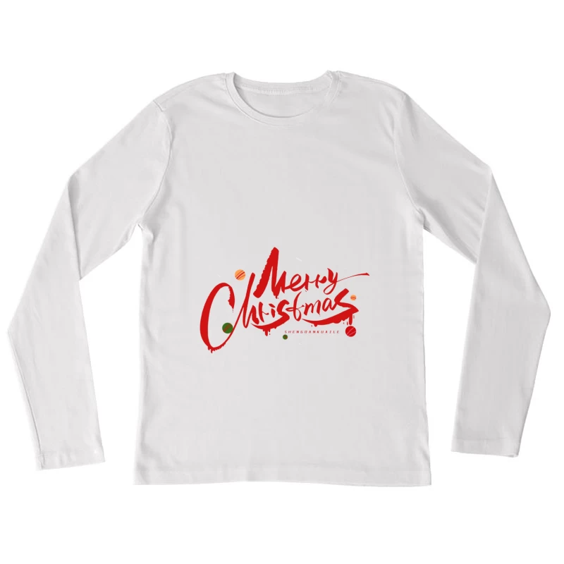 Fröhliche Weihnachten Design mit Kugeln Damen Langarm T-Shirt