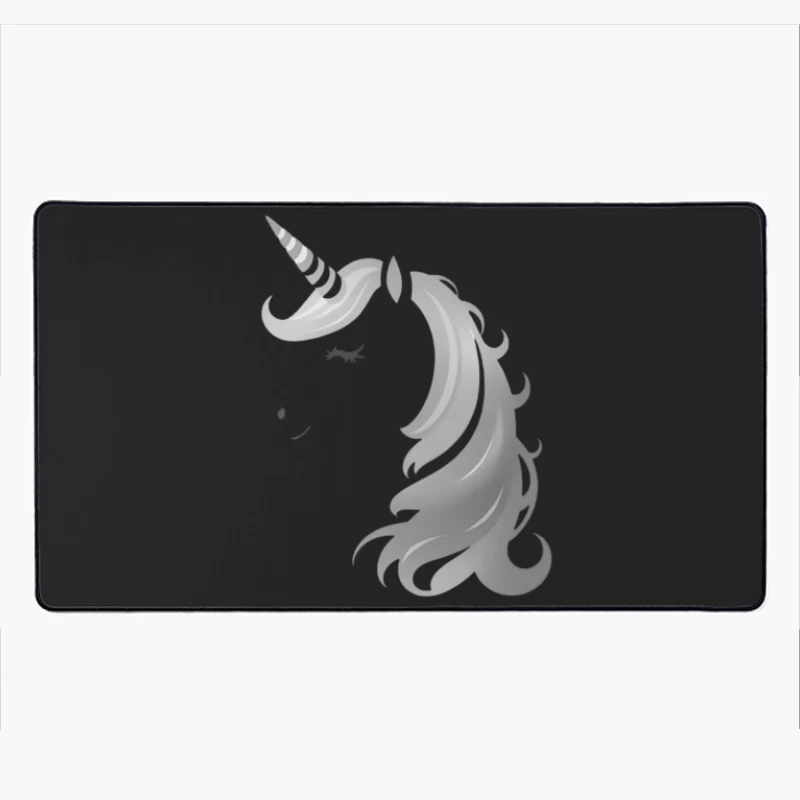 Minimalist Grayscale Unicorn Fantasy Illustration Desk Mat