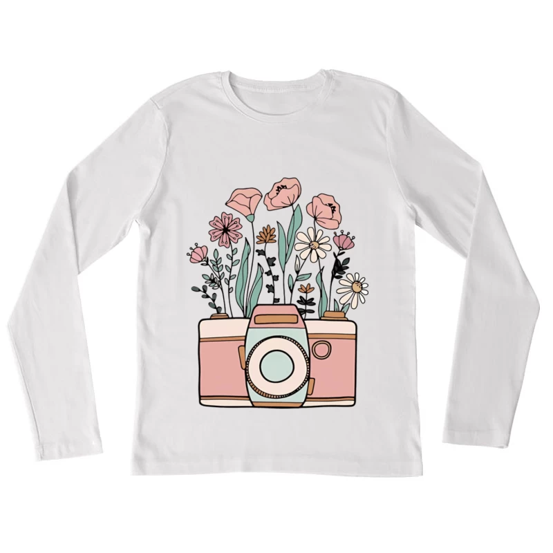 Kamera mit Blumenillustration Damen Langarm T-Shirt