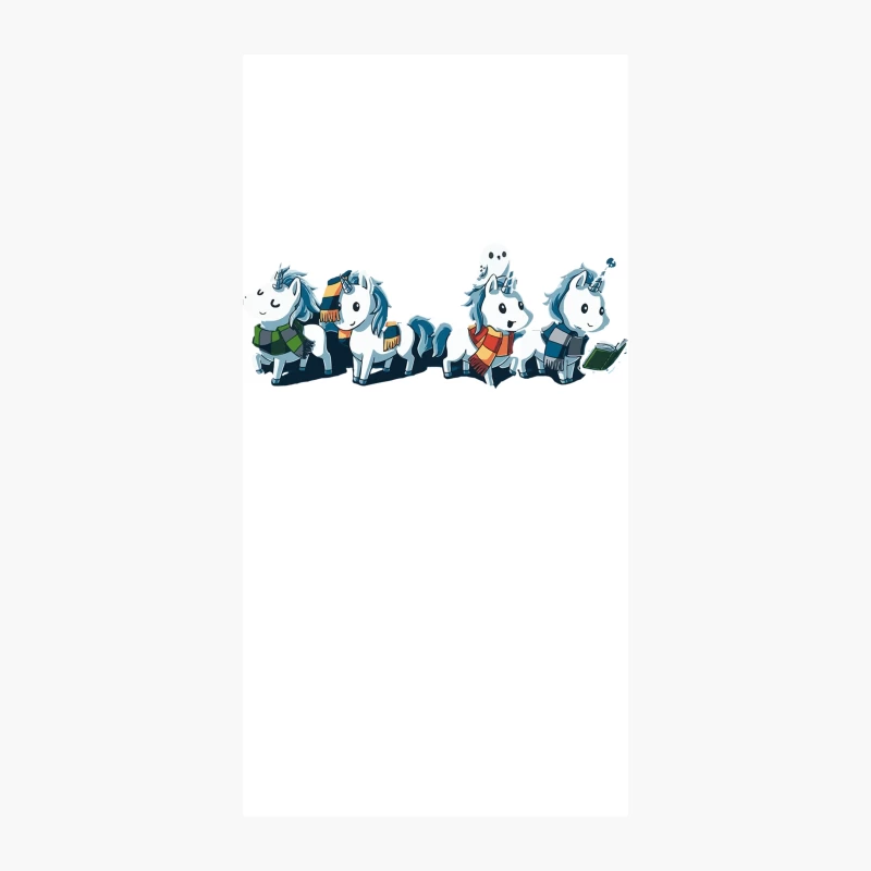 Cute Cartoon Unicorns in Winter Attire with Books and Magic iPhone Case