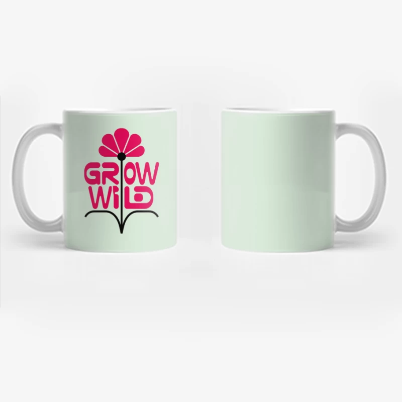 Minimalist Pink Flower Logo Design with Grow Wild Typography Coffee Mug