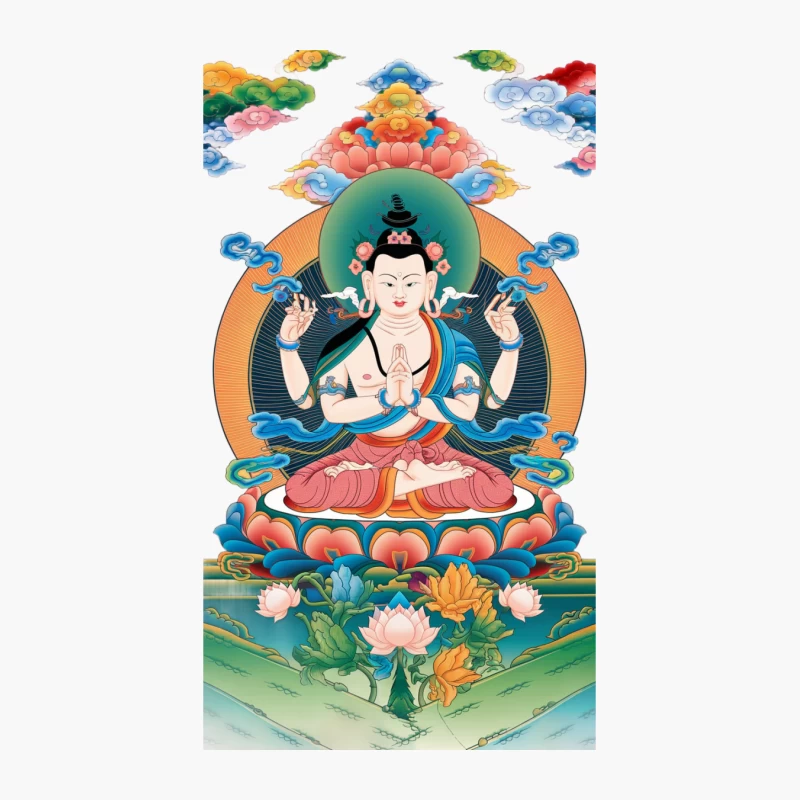 Avalokiteshvara: Buddhist Deity in Tibetan Mandala Art Cotton Tote Bag