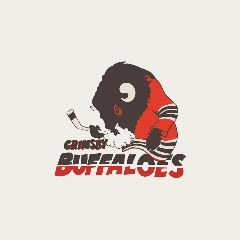 Grimsby Buffaloes: Cartoon Hockey Team Mascot Logo Bucket Hat