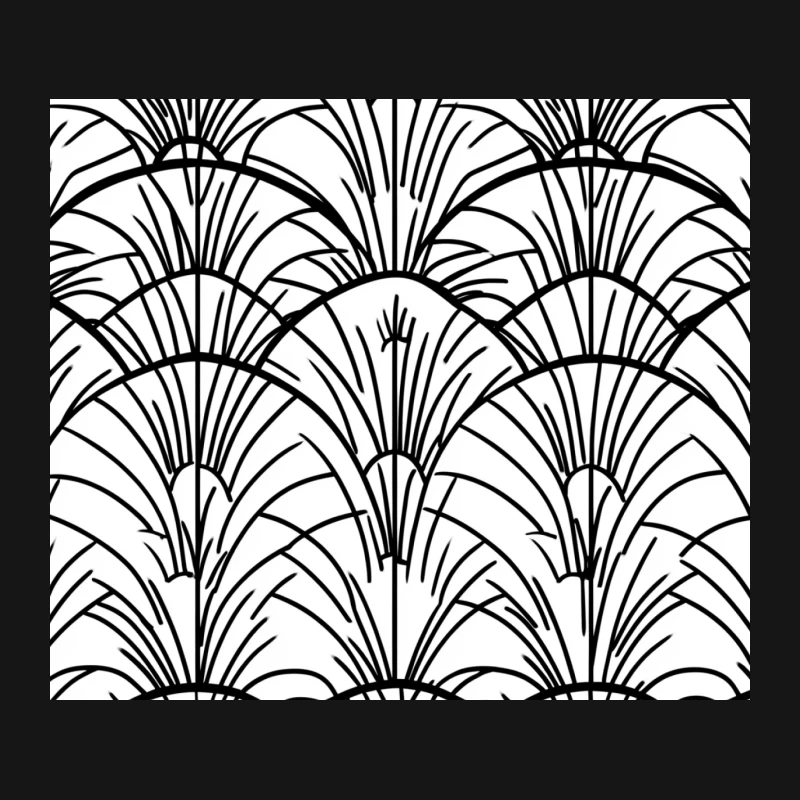 Art Deco Geometric Fan Pattern in Black and White Mouse Pad