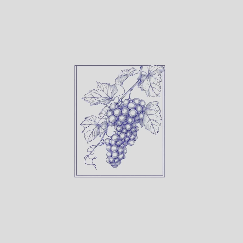 Detailed Blue Ink Sketch of Grapes on the Vine Baseball Cap