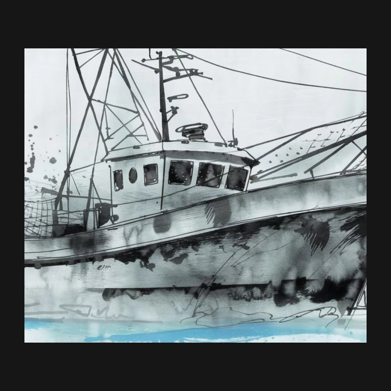 Watercolor Illustration of a Nautical Fishing Boat Seascape Mouse Pad