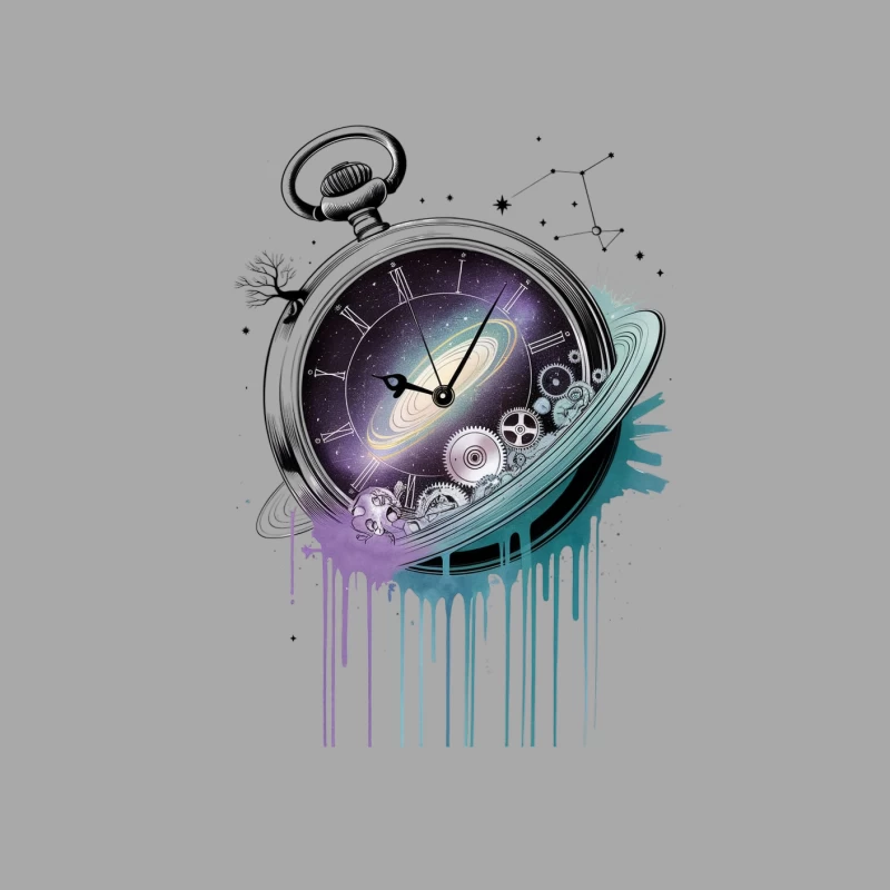Cosmic Steampunk Pocket Watch with Galaxy and Dripping Paint Female Pullover Hoodie