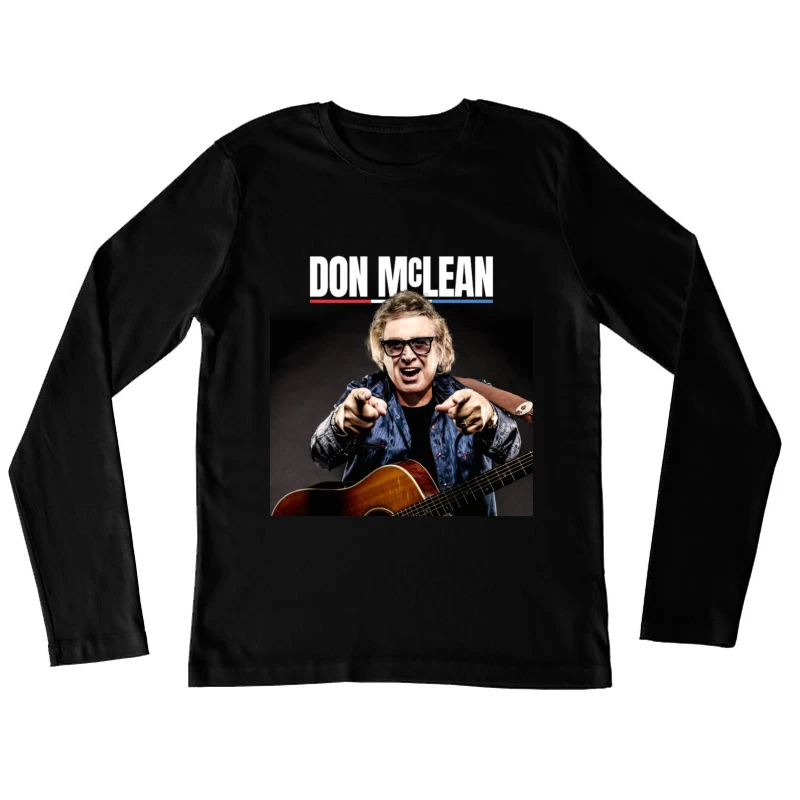 Energetic Musician Performing with Acoustic Guitar in Blue Jacket Female Long Sleeve T-Shirt