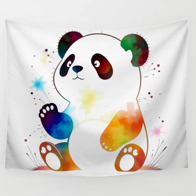 Colorful Watercolor Panda Bear Illustration Tapestry