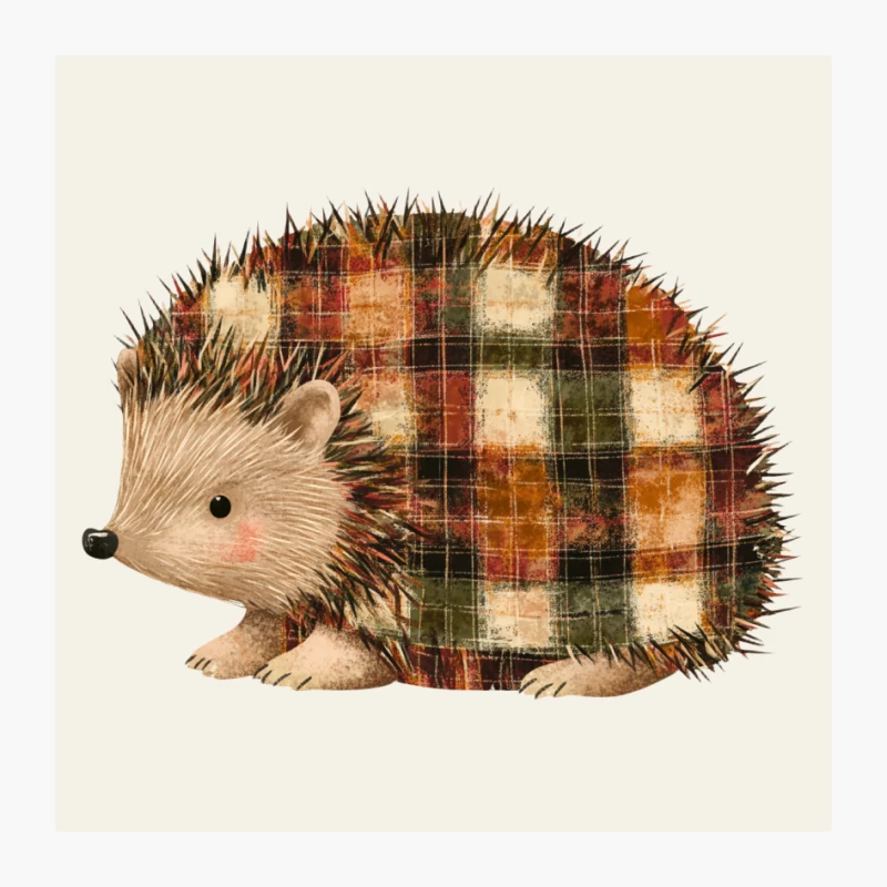 Cute Plaid Hedgehog Watercolor Illustration Pin