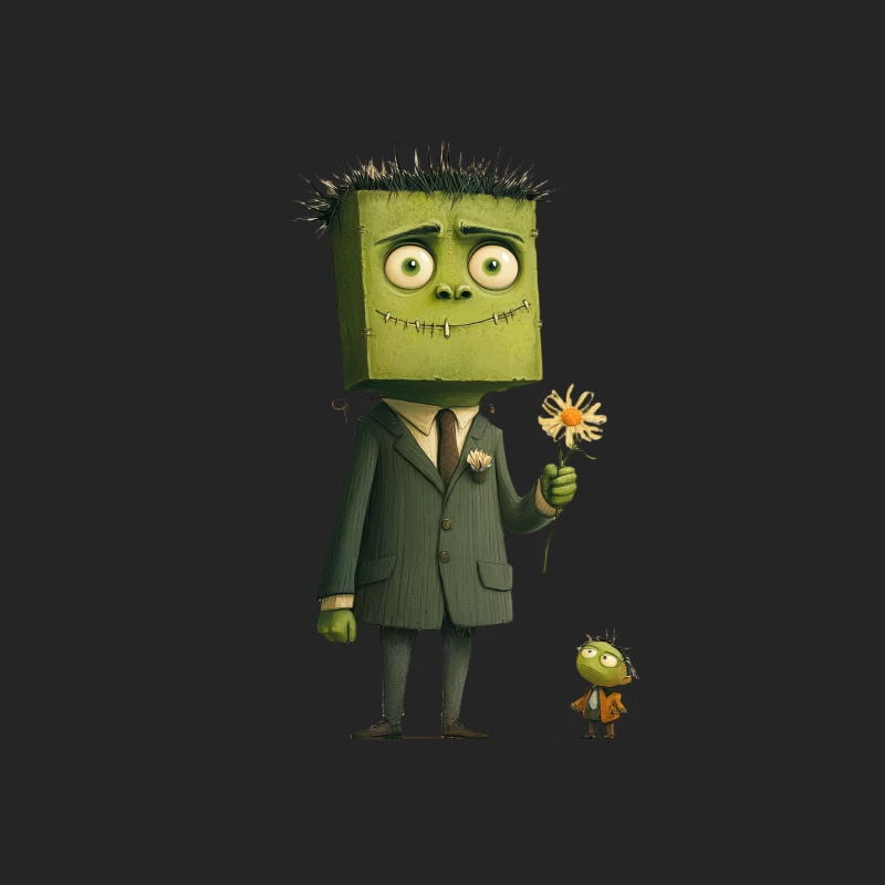 Cute Cartoon Frankenstein Monster in Suit Holding Flower Female Pullover Sweatshirt