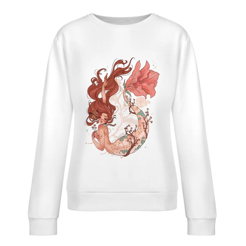 Enchanting Pastel Mermaid with Floral Accents Female Pullover Sweatshirt