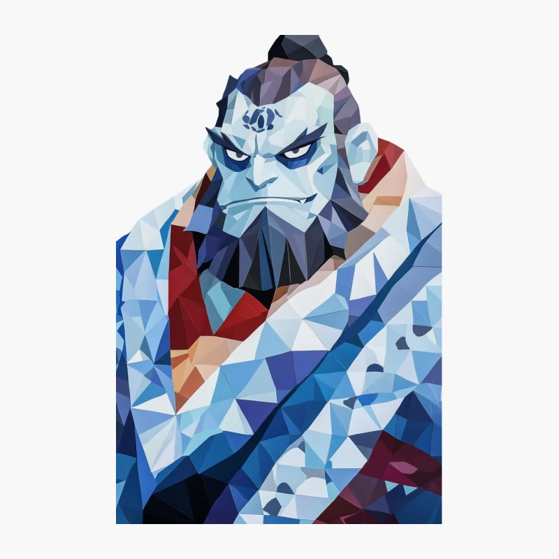 Geometric Warrior: Polygonal Fantasy Character in Blue Cotton Tote Bag