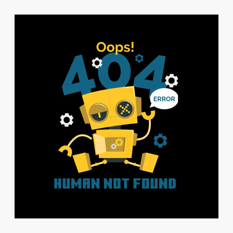 Cute 404 Error Robot: "Human Not Found" Tech Humor Illustration Pin