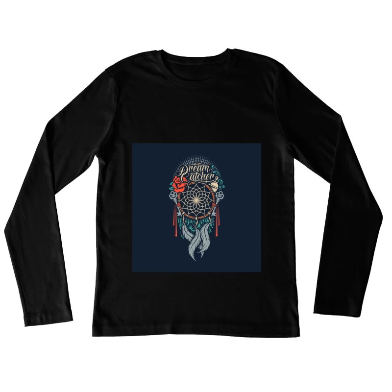 Attrape-Rêves Artistique avec Rose et Plume Femme Manches Longues T-Shirt