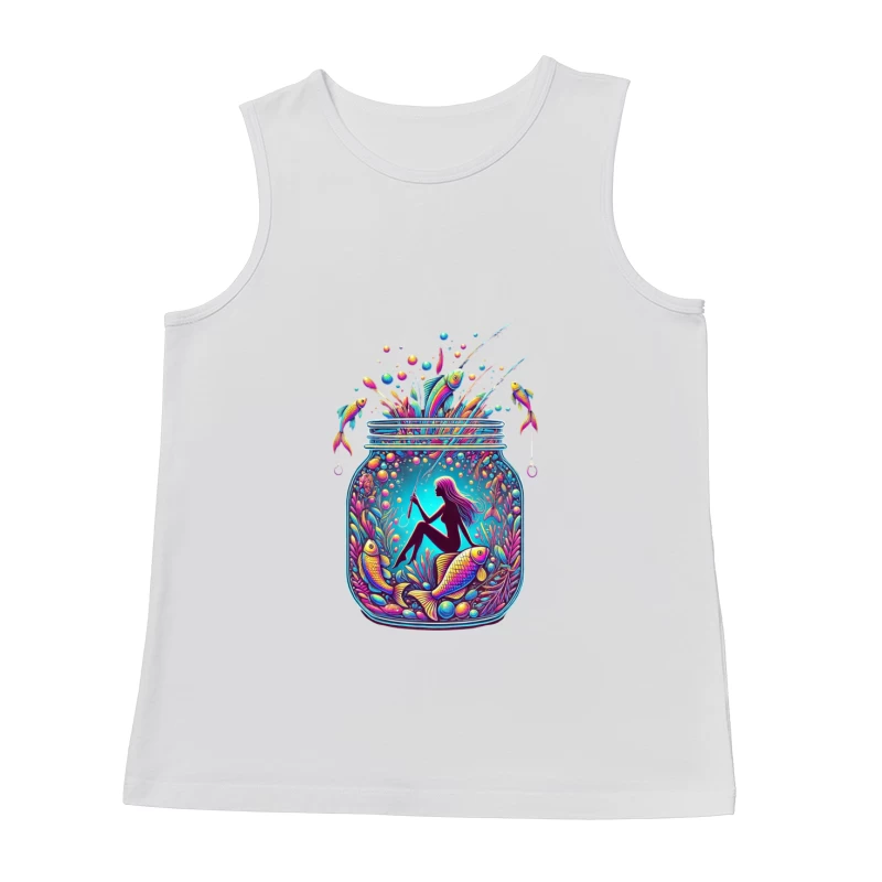 Magical Mermaid in Enchanted Mason Jar with Rainbow Fish Male Tank Top