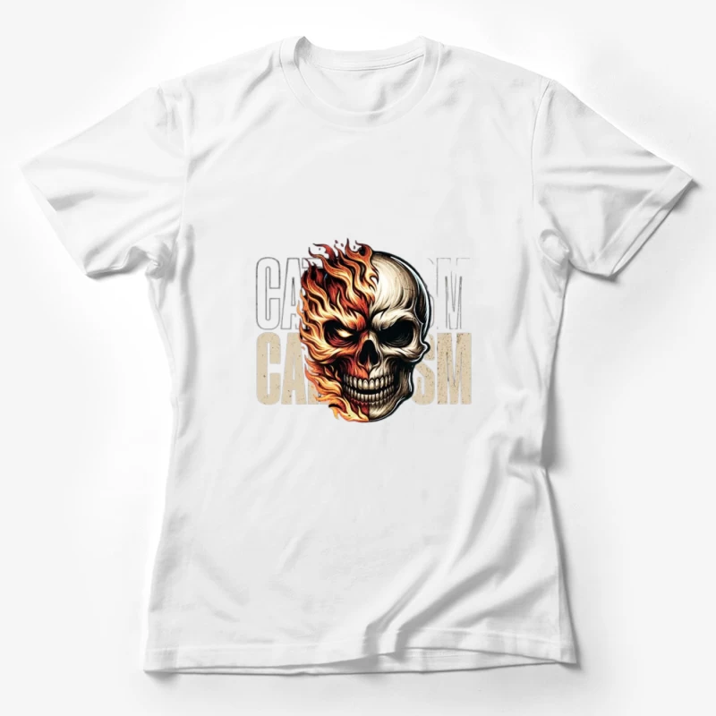 Burning Skull Gothic Flame Design Female T-Shirt