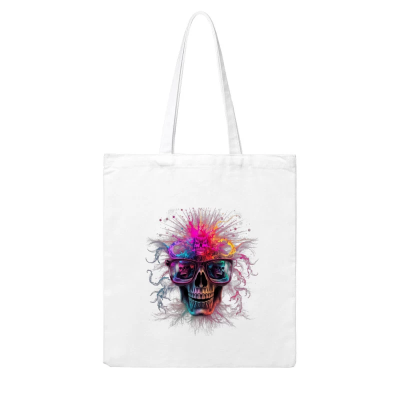 Psychedelic Skull with Reflective Sunglasses in Vibrant Colors Cotton Tote Bag