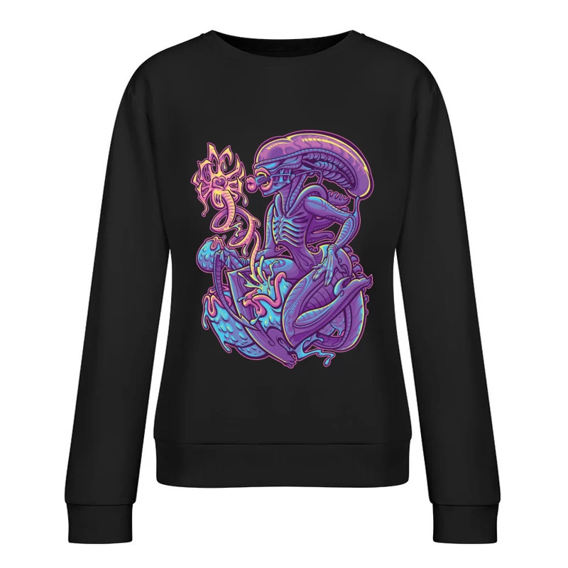 Colorful Surreal Alien Creature in Digital Art Female Pullover Sweatshirt