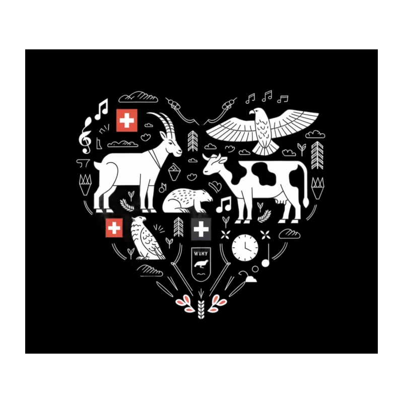 Swiss Heart: Minimalist National Icons in Line Art Tapestry