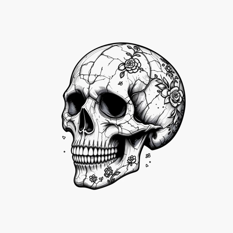 Artistic Skull with Floral Details Cotton Tote Bag