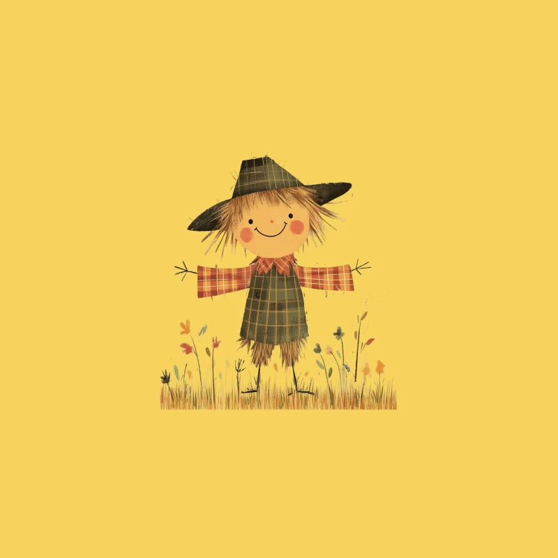 Cute Cartoon Scarecrow in Autumn Field Bucket Hat