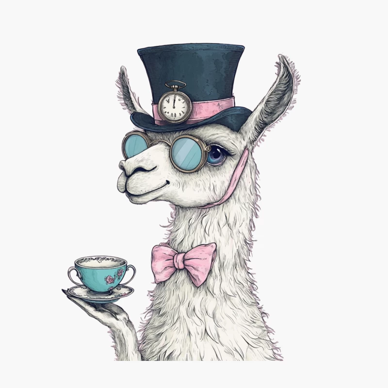 Whimsical Llama in Top Hat Enjoying Tea Time Cotton Tote Bag