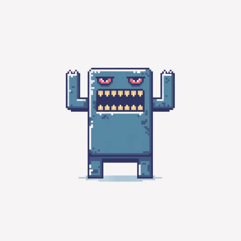 Pixelated Blue Monster Character with Angry Expression Male T-Shirt