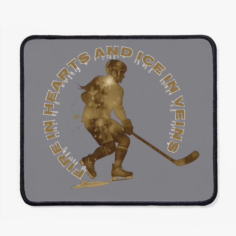 Fire in Hearts and Ice in Veins - Vintage Hockey Player Silhouette Mouse Pad