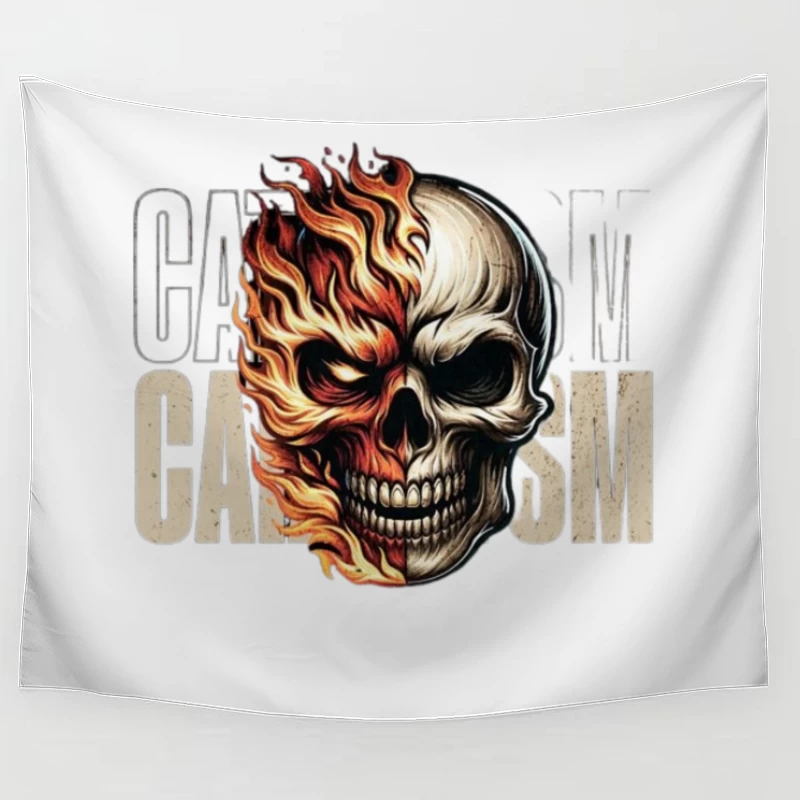 Burning Skull Gothic Flame Design Tapestry