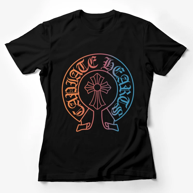 Gotisches Kreuz und Schriftzug Design Damen T-Shirt