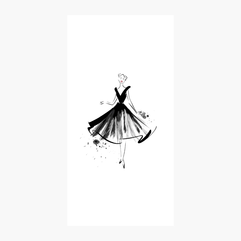 Elegant Black Dress Fashion Sketch with Watercolor Accents iPhone Case
