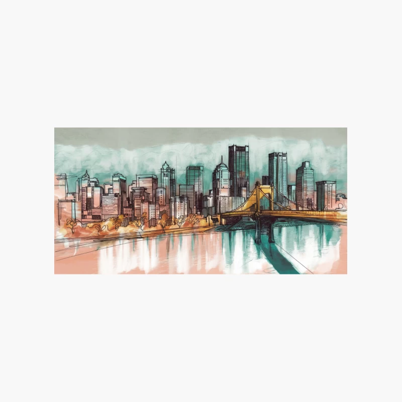Urban Waterfront Cityscape: Modern Skyline with Bridge Painting Cotton Tote Bag