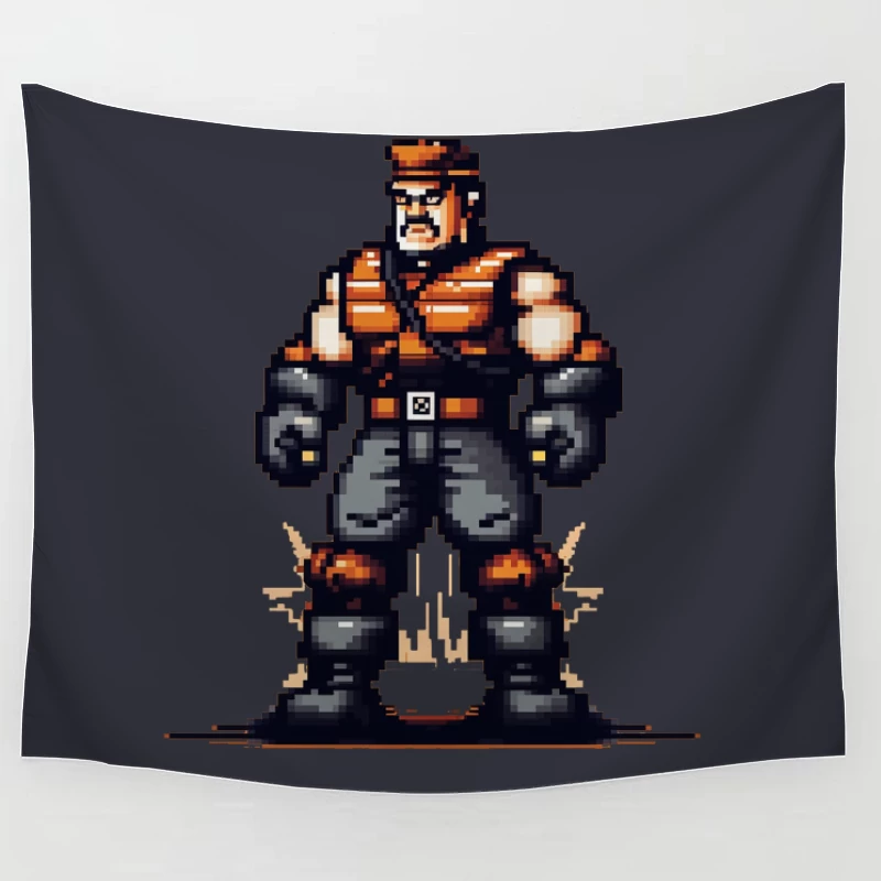 Retro Pixel Art Military Combat Hero Tapestry