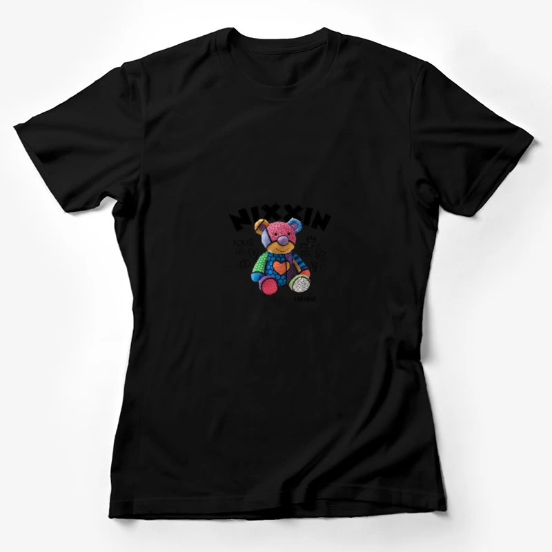 Bunter Patchwork-Teddybär Damen T-Shirt