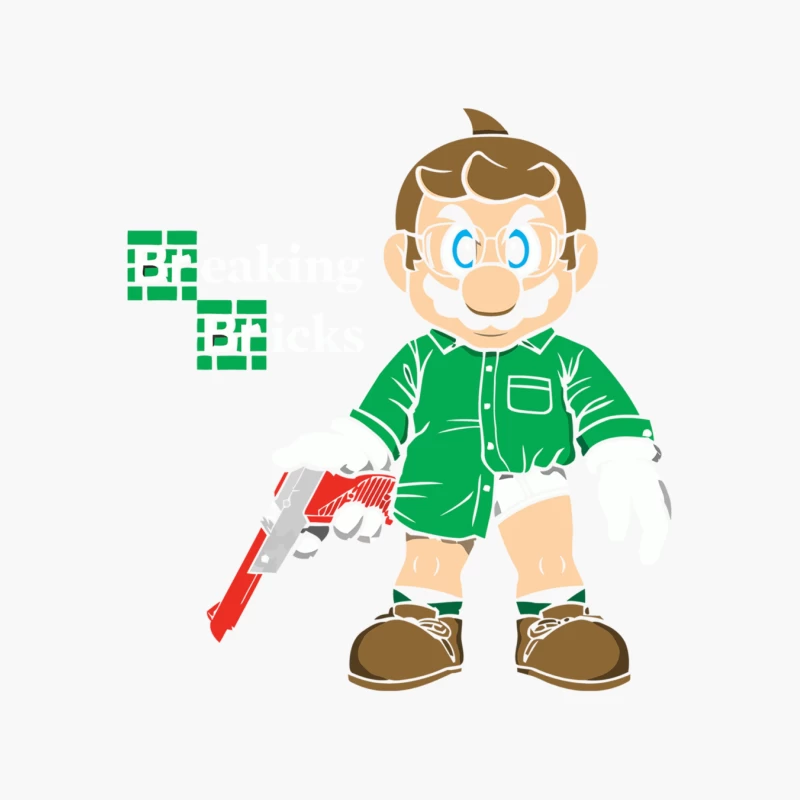 Stylized Cartoon Character with Green Shirt and Gun Cotton Tote Bag