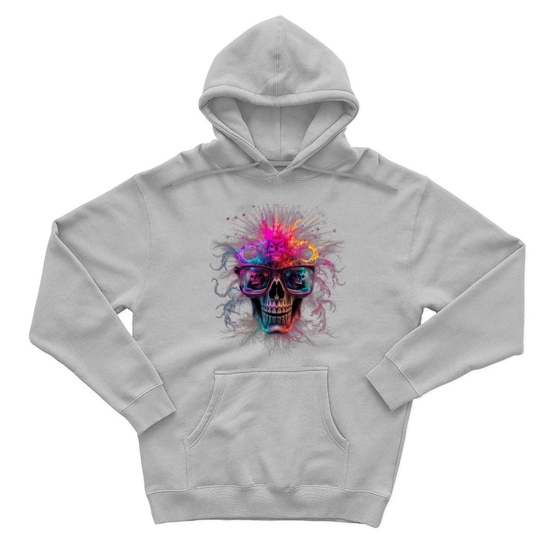 Psychedelic Skull with Reflective Sunglasses in Vibrant Colors Male Pullover Hoodie